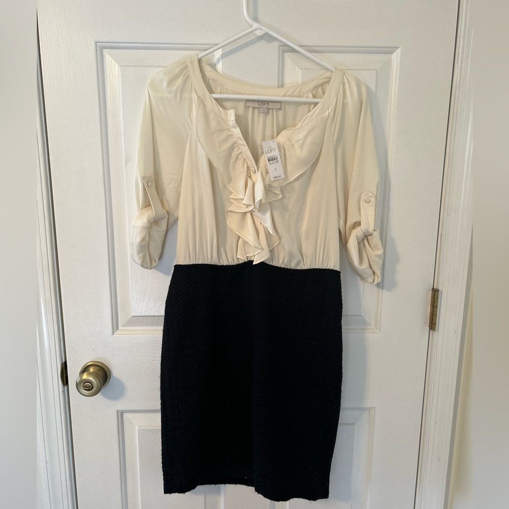 Loft Cream and Black Dress - Lined - New with tags